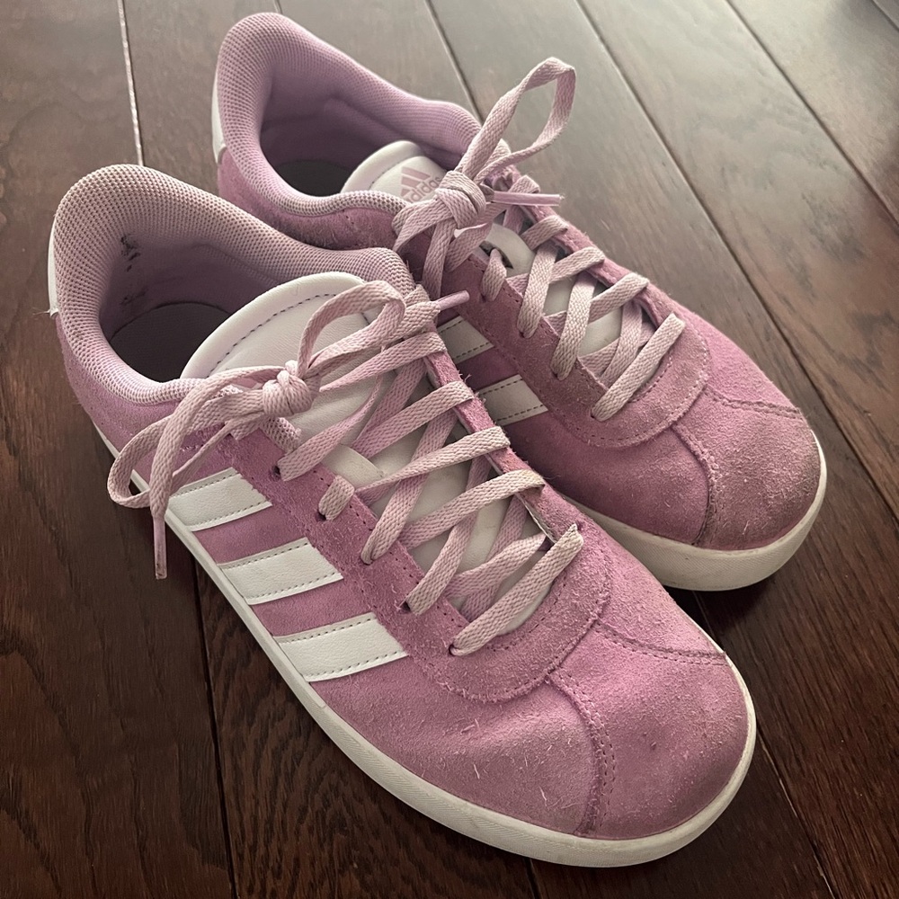 Lavender adidas suede shoes